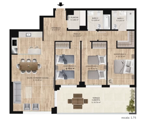 Plano tipo A - Residencial Las Pitas - Procoma